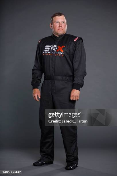 Driver Ryan Newman poses for a photo during the Superstar Racing Experience portrait shoot at Clutch Studios on April 25, 2023 in Huntersville, North...