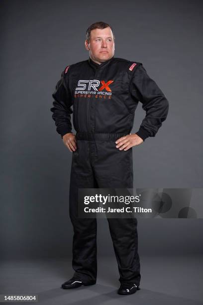 Driver Ryan Newman poses for a photo during the Superstar Racing Experience portrait shoot at Clutch Studios on April 25, 2023 in Huntersville, North...