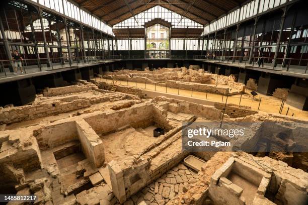 old el born market converted into a cultural centre and museum in barcelona catalonia spain - century of progress exhibition stock pictures, royalty-free photos & images