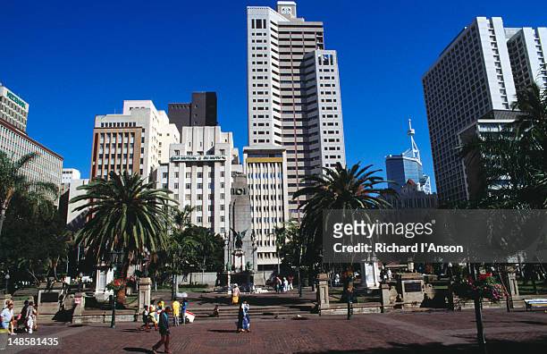 city buildings from francis farewell square. - durban sky stock pictures, royalty-free photos & images