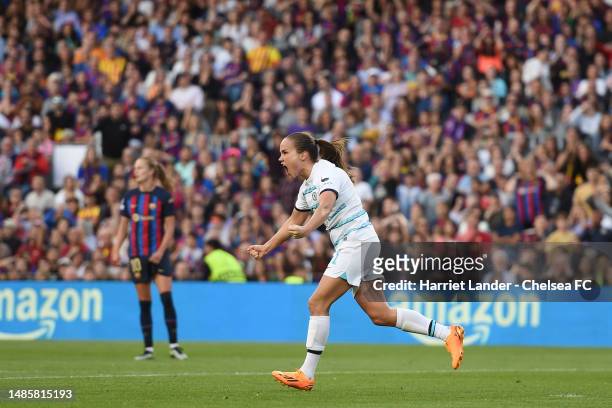 Guro Reiten of Chelsea celebrates after scoring her team's first goal during the UEFA Women's Champions League semifinal 2nd leg match between FC...
