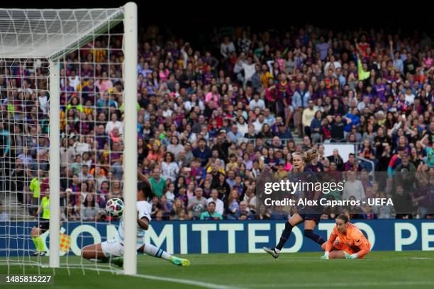 Caroline Graham Hansen of FC Barcelona scores the team's first goal during the UEFA Women's Champions League semifinal 2nd leg match between FC...