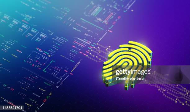 biometric fingerprint authentication. biometric safety concept. modern futuristic technology background. 3d render - personal data stock pictures, royalty-free photos & images