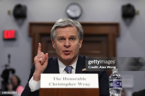 Director Christopher Wray testifies during a hearing before the Commerce, Justice, Science, and Related Agencies Subcommittee of the House...