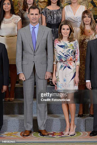 Prince Felipe of Spain and Princess Letizia of Spain attend Audiences at Zarzuela Palace on July 18, 2012 in Madrid, Spain.