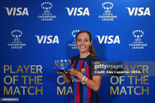 Aitana Bonmati of FC Barcelona poses for a photograph with their VISA Player of the Match award after the UEFA Women's Champions League semifinal 2nd...