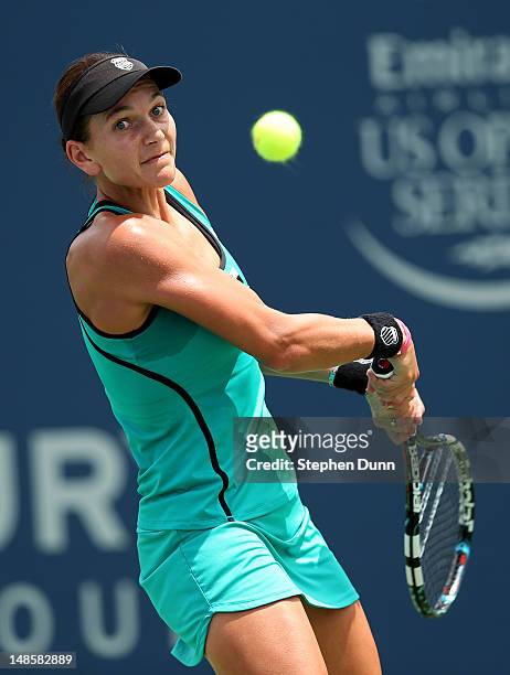 Chanelle Scheepers of the Republic of South Africa returns to Varvara Lepchenko during day five of the Mercury Insurance Open Presented By Tri-City...