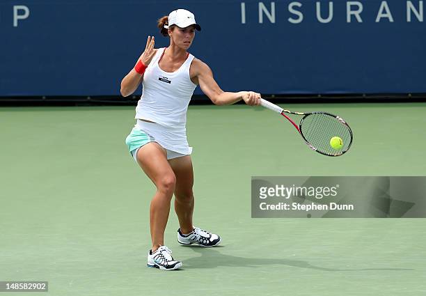 Varvara Lepchenko returns to Chanelle Scheepers of the Republic of South Africa during day five of the Mercury Insurance Open Presented By Tri-City...