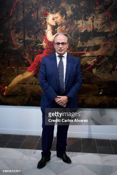 Alfredo Urdaci attends the Alberto R. Serrano Exhibition at the Retiro Park on April 27, 2023 in Madrid, Spain.