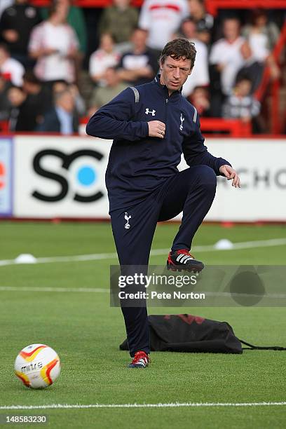 Tottenham Hotspur Assistant Manager Steffen Freund during the pre match warm up prior to the Pre Season Friendly match between Stevenage and...