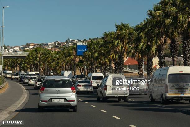 Cape Town, South Africa, Heavy commuter traffic heading out of Cape Town along the N2 highway towards the airport.