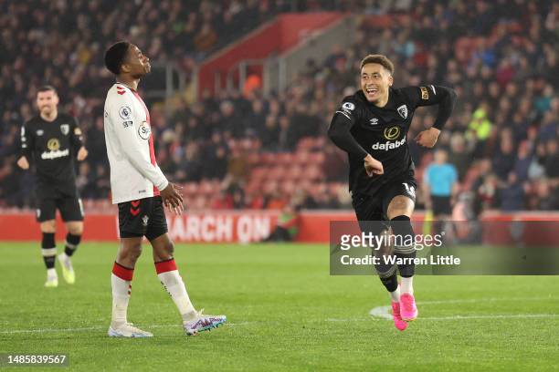 Marcus Tavernier of AFC Bournemouth celebrates scoring the team's first goal during the Premier League match between Southampton FC and AFC...