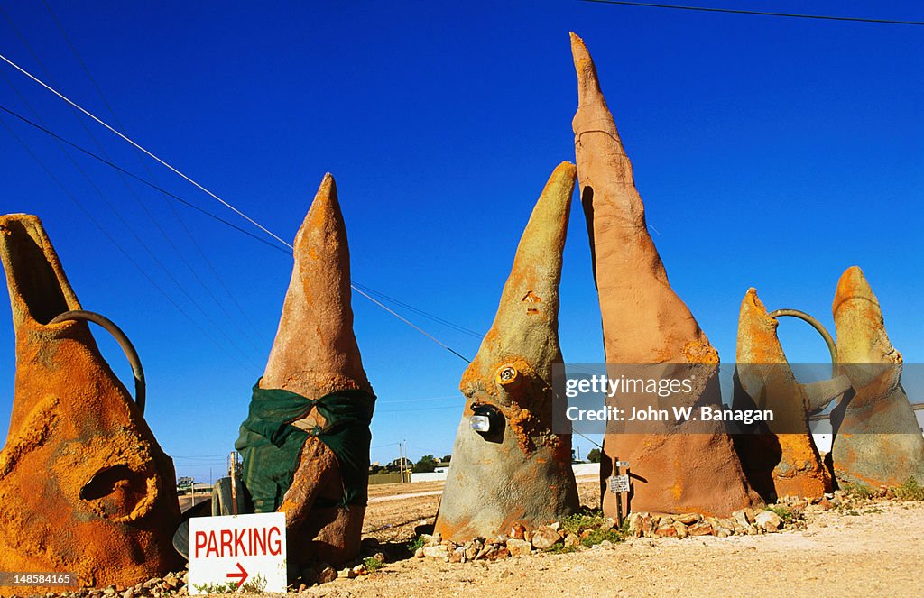 Sculptures outside opal shop.