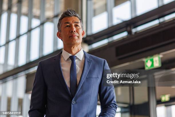 retrato de un hombre de negocios asiático seguro en el aeropuerto - turismo responsable fotografías e imágenes de stock