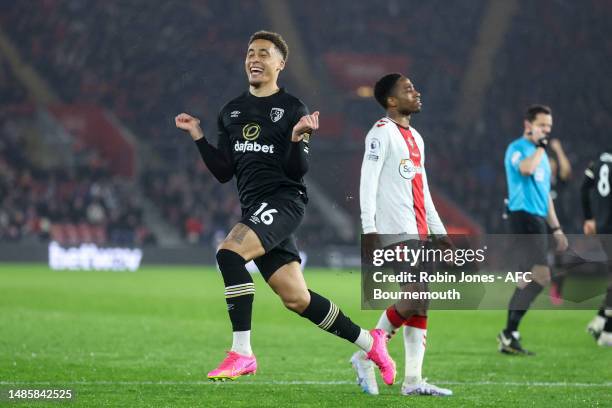 Marcus Tavernier of Bournemouth celebrates after he scores a goal to make it 1-0 during the Premier League match between Southampton FC and AFC...