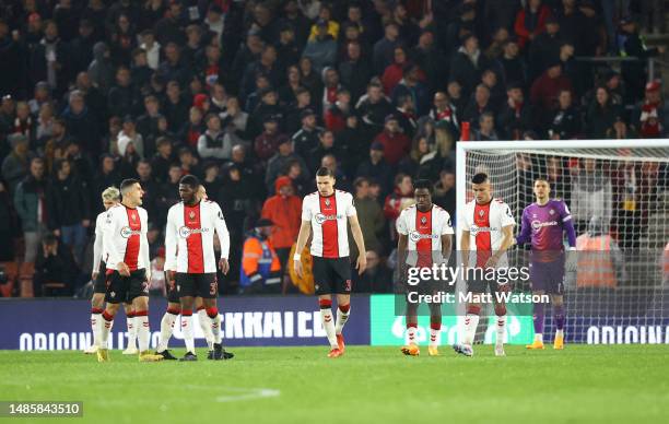 Southampton players dejected during the Premier League match between Southampton FC and AFC Bournemouth at St. Mary's Stadium on April 27, 2023 in...