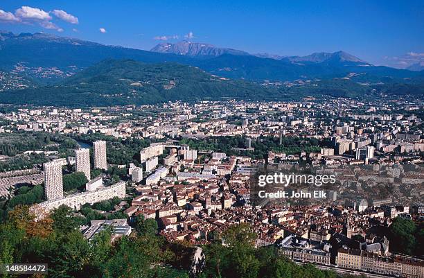 overhead of grenoble seen from fort de la bastille. - bastille day stockfoto's en -beelden