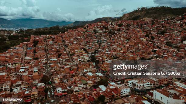 high angle view of townscape against sky,antioquia,colombia - antioquia stock pictures, royalty-free photos & images