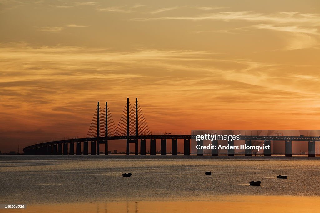 Oresund bridge from Bunkeflostrand at sunset.