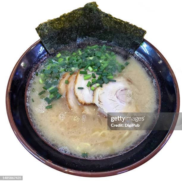 ramen with char siu pork, cut out, white background - digitaal bewerkt stockfoto's en -beelden