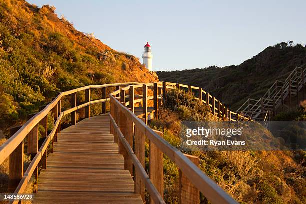 cape schanck lighthouse and boardwalk. - boardwalk australia stock pictures, royalty-free photos & images