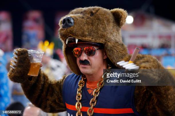 Chicago Bears fan poses prior to the first round of the 2023 NFL Draft at Union Station on April 27, 2023 in Kansas City, Missouri.