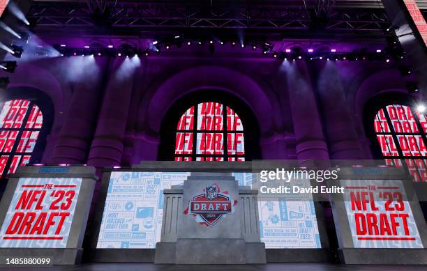 Detailed view of the atmosphere prior to the first round of the 2023 NFL Draft at Union Station on April 27, 2023 in Kansas City, Missouri.