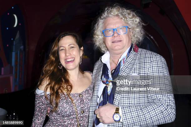 Myriam Charleins and Pierre-Jean Chalencon attend PlayBoy Party 3 at Castel on April 27, 2023 in Paris, France.
