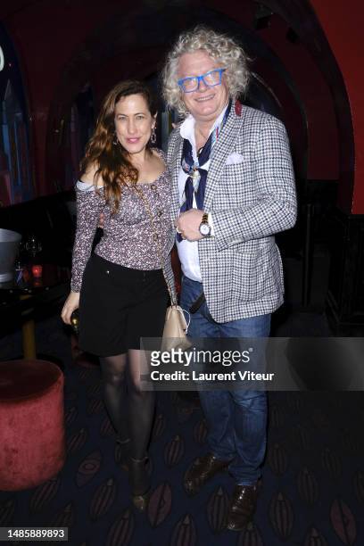 Myriam Charleins and Pierre-Jean Chalencon attend PlayBoy Party 3 at Castel on April 27, 2023 in Paris, France.