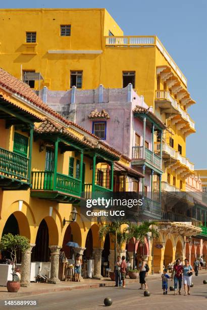 Houses on Plaza de los Coches, Cartagena de Indias, Colombia.