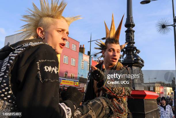 Punks with mohican hair style at Camden Market, London, UK.