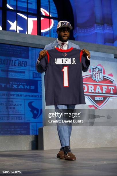 Will Anderson Jr. Celebrates after being selected third overall by the Houston Texans during the first round of the 2023 NFL Draft at Union Station...