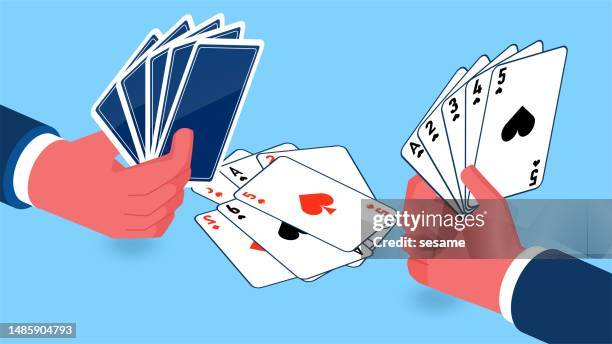 illustrazioni stock, clip art, cartoni animati e icone di tendenza di tempo libero e giochi, giochi di poker, gioco d'azzardo e rischio, rischio e gestione degli investimenti, poker a mano per giochi ricreativi - gioco dazzardo