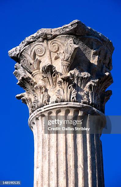 classical corinthian column on curetes way. - turco de oriente medio fotografías e imágenes de stock
