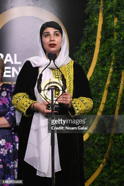 Prize winner Pashtana Durani speaks at Global Citizen Prize Event at The Glasshouse on April 27, 2023 in New York City.