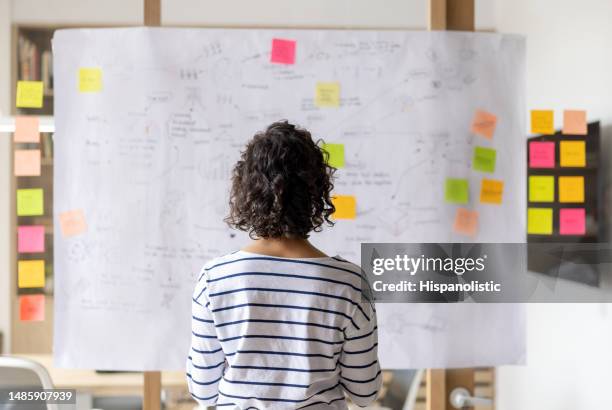 business woman creating a business plan at the office - projectmanagement stockfoto's en -beelden