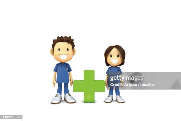 3d, character, illustration, object - two nurses stock illustrations