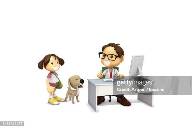 3d, character, illustration, object - doctor patient white background standing stock illustrations