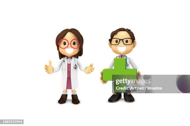 3d, character, illustration, object - two doctors talking stock illustrations