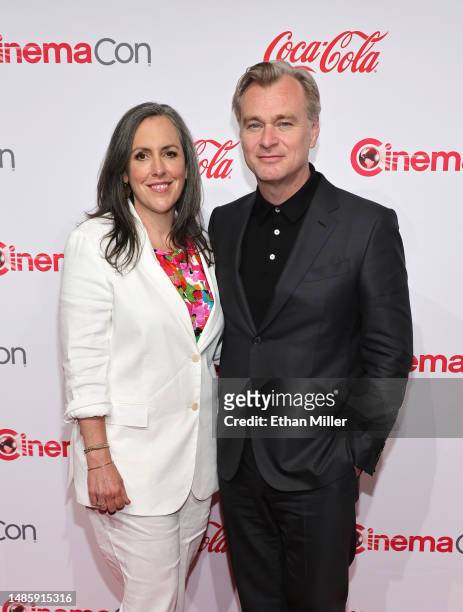 Emma Thomas and Christopher Nolan, recipients of the National Association of Theatre Owners Spirit of the Industry Award, attend the CinemaCon Big...