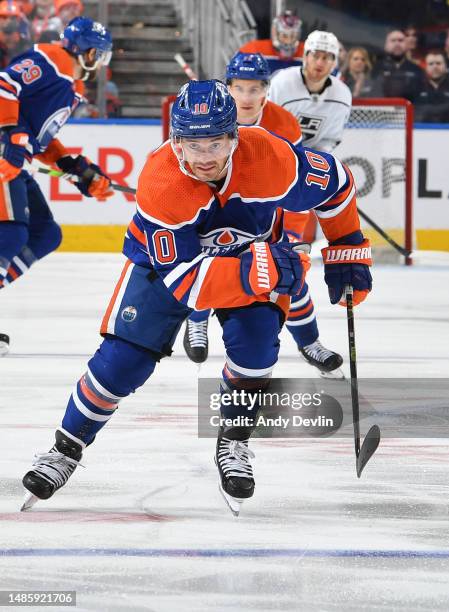 Derek Ryan of the Edmonton Oilers skates in Game Five of the First Round of the 2023 Stanley Cup Playoffs against the Los Angeles Kings at Rogers...