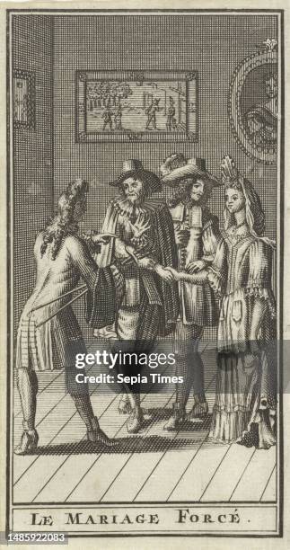 Illustration for the play 'Married against one's will' by Moliere, Married against one's will Le mariage forc, print maker: Gilbert Schoute, Utrecht...