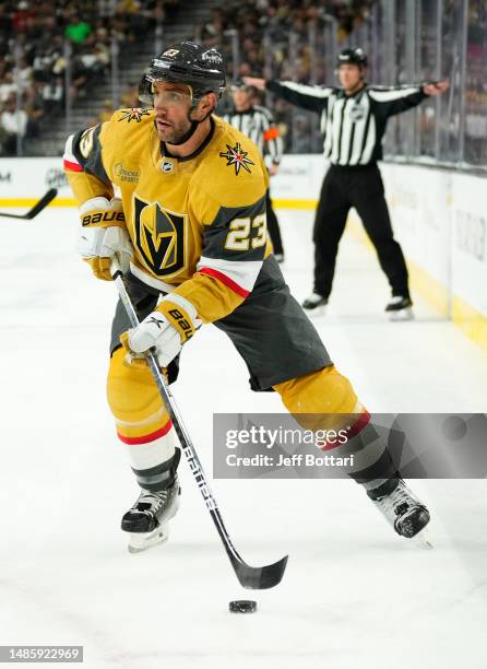 Alec Martinez of the Vegas Golden Knights skates during the first period against the Winnipeg Jets in Game Five of the First Round of the 2023...