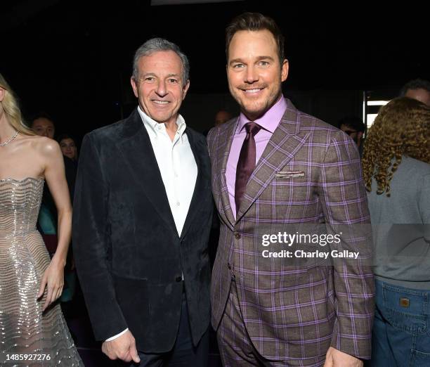 The Walt Disney Company Chief Executive Officer Bob Iger and Chris Pratt attend the Guardians of the Galaxy Vol. 3 World Premiere at the Dolby...