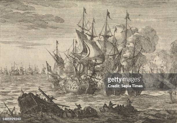 Naval battle at Beachy Head print maker: Jan Luyken, publisher: Pieter van der Aa , print maker: Amsterdam, publisher: Leiden paper, etching,...
