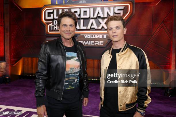 Rob Lowe and Matthew Edward Lowe attend the Guardians of the Galaxy Vol. 3 World Premiere at the Dolby Theatre in Hollywood, California on April 27,...