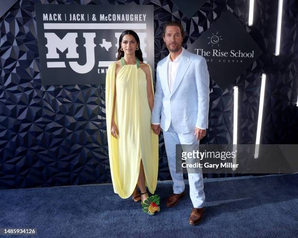 Camila Alves McConaughey and Matthew McConaughey attend the 2023 Mack, Jack & McConaughey Gala at ACL Live on April 27, 2023 in Austin, Texas.