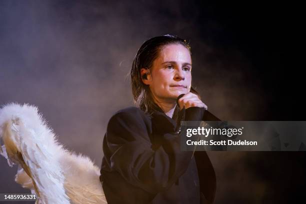 Singer Héloïse Adélaïde Letissier of Christine and the Queens performs onstage during Weekend 2, Day 3 of the 2023 Coachella Valley Music and Arts...