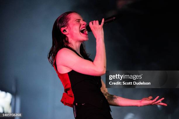 Singer Héloïse Adélaïde Letissier of Christine and the Queens performs onstage during Weekend 2, Day 3 of the 2023 Coachella Valley Music and Arts...