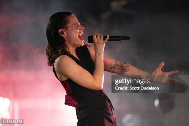 Singer Héloïse Adélaïde Letissier of Christine and the Queens performs onstage during Weekend 2, Day 3 of the 2023 Coachella Valley Music and Arts...